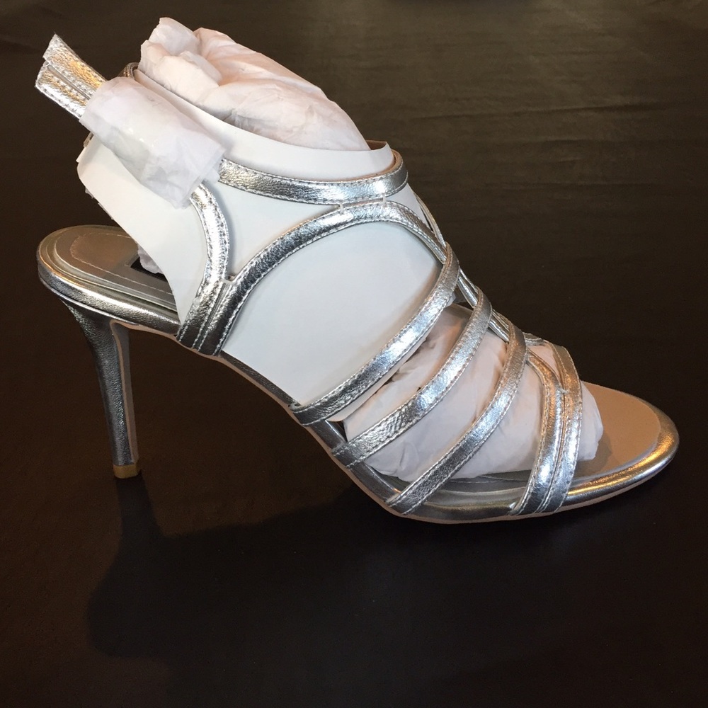 White House Black Market Silver Strappy Mid Heels - Size 8 and 10 - Modern Y2K